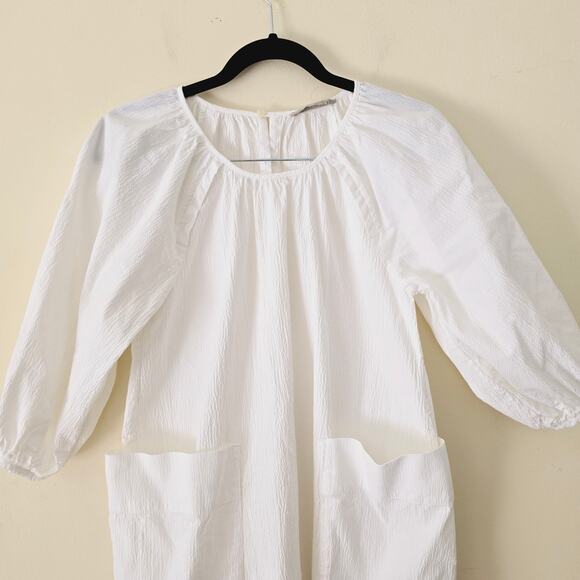 Everlane White Seersucker Puff Sleeve Mini Dress XS - Picture 6 of 12